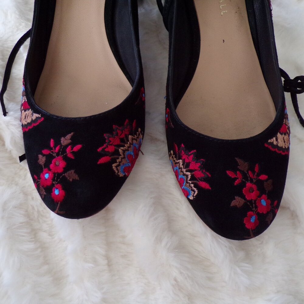 Loeffler Randall italian embroidered Black lace up heels 7 Y2k - Picture 3 of 12